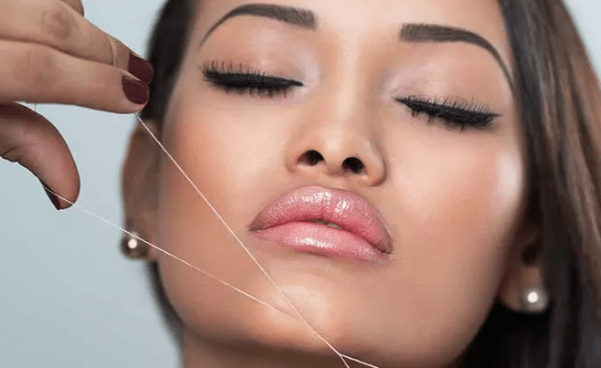 Full face threading: eyebrows, chin, cheek, lip, side burn hair removal